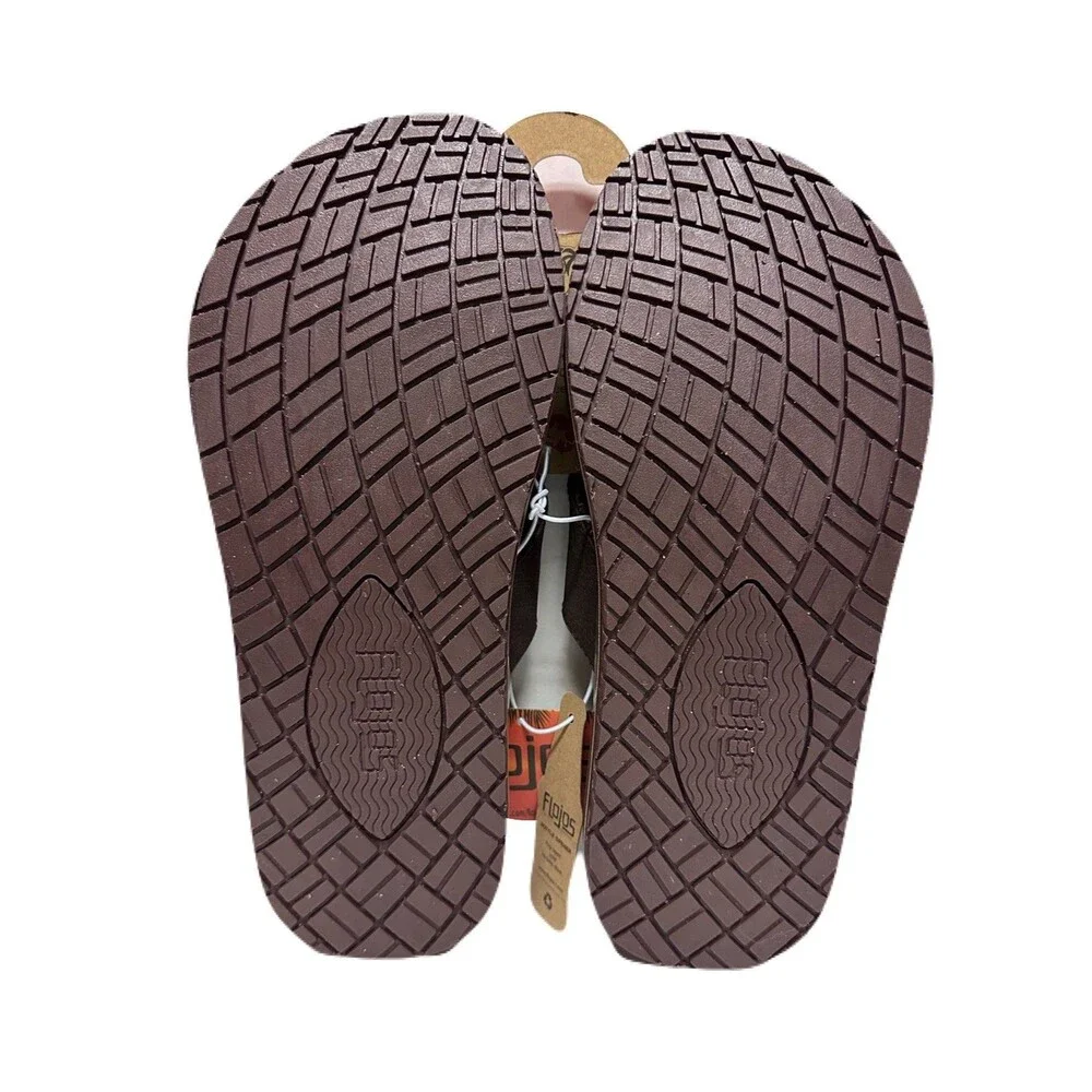 NEW Flojos Mens Size 10 Estiler Lite Bottle Opener Brown Faux Leather Flip Flops